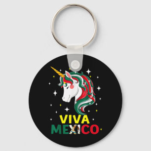 Viva Mexico Shirt Girl Mexican Flag Unicorn Key Ring