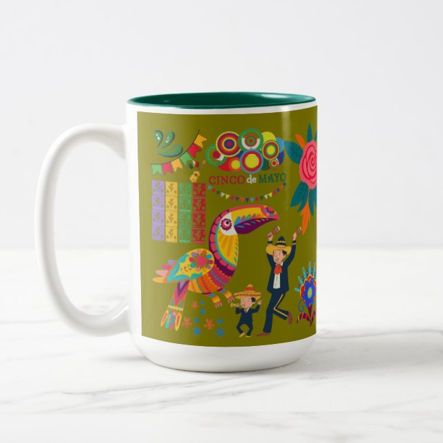 Viva Mexico Vibes olive Two-Tone Coffee Mug (Left)