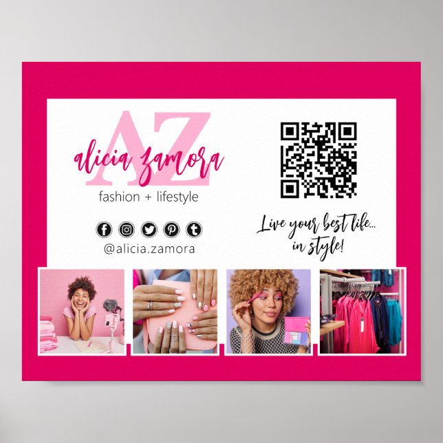 Viva Modern Magenta Fashion Boutique Marketing QR Poster (Front)