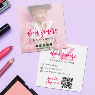 Viva Modern Magenta Social Influencer Custom Photo Square Business Card