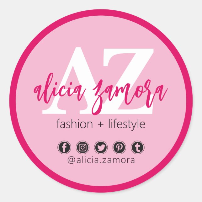Viva Modern Magenta Social Media Influencer Custom Classic Round Sticker (Front)