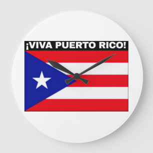 VIVA PUERTO RICO FLAG IMAGE WHITE FONTS LARGE CLOCK