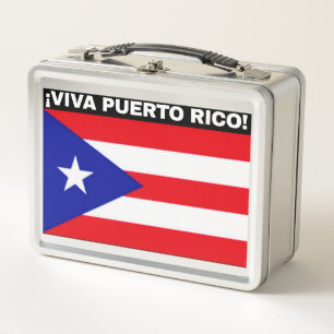 VIVA PUERTO RICO FLAG IMAGE WHITE FONTS METAL LUNCH BOX