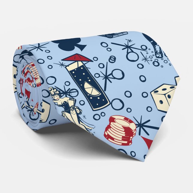 Viva Vegas Casino Retro Gambling Blue Tie (Rolled)
