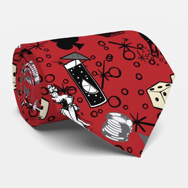 Viva Vegas Casino Retro Gambling Red Tie (Rolled)