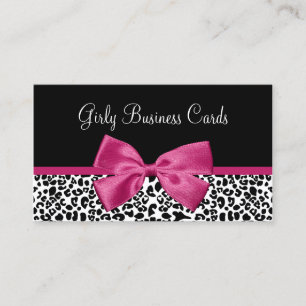Vivacious Dark Pink Bow Leopard Print Boutique Business Card
