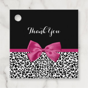 Vivacious Dark Pink Ribbon Leopard Print Thank You Favour Tags