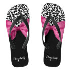 Vivacious Dark Pink Ribbon Leopard Print With Name