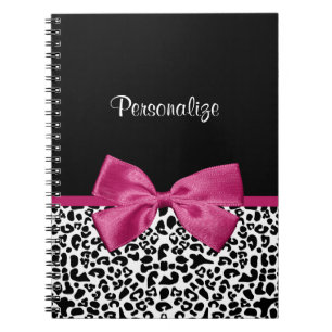 Vivacious Dark Pink Ribbon Leopard Print With Name Notebook