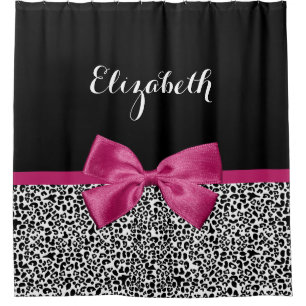 Vivacious Dark Pink Ribbon Leopard Print With Name Shower Curtain