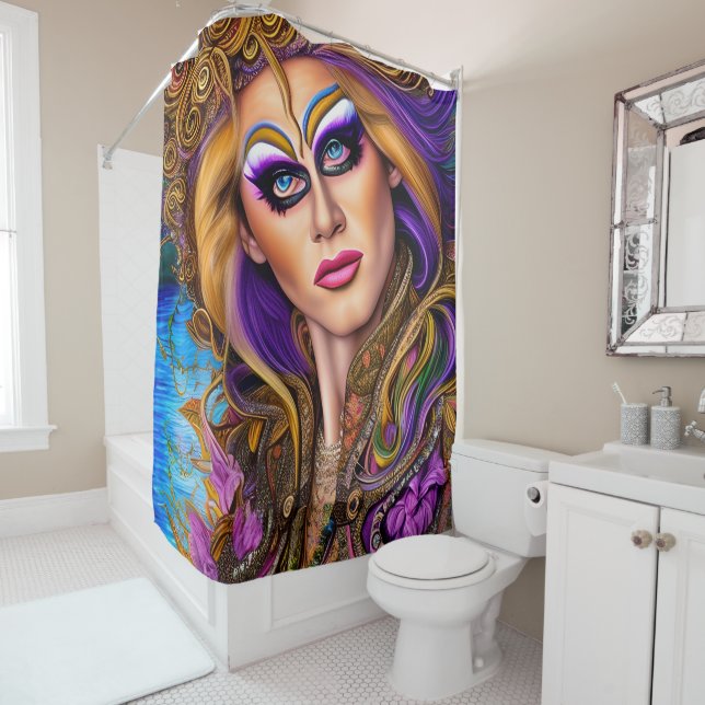 Vivacious Rainbow-Filled Pop Art Design Shower Curtain (In Situ)