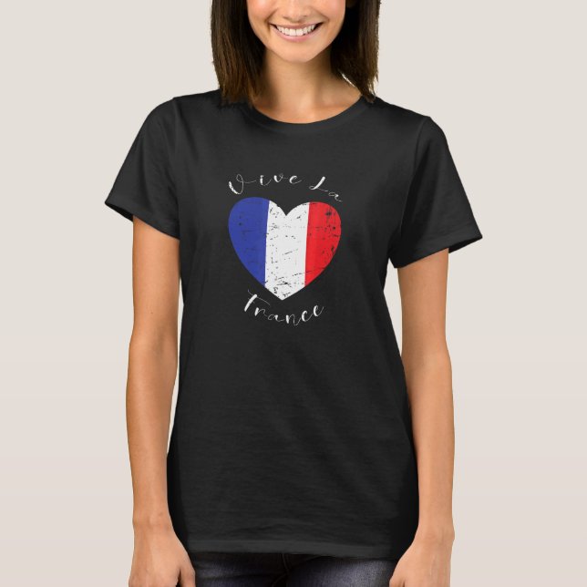 Vive La France Bastille Day French Flag Heart July T-Shirt (Front)