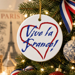 Vive la France French Flag Heart Ceramic Tree Decoration