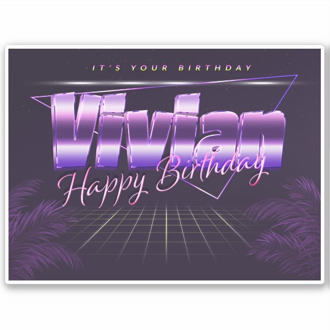 Vivian Name First name lila retro Sticker Birthday (Front)