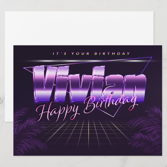 Vivian Name First Name pura retro Map Birthday Card (Front/Back)