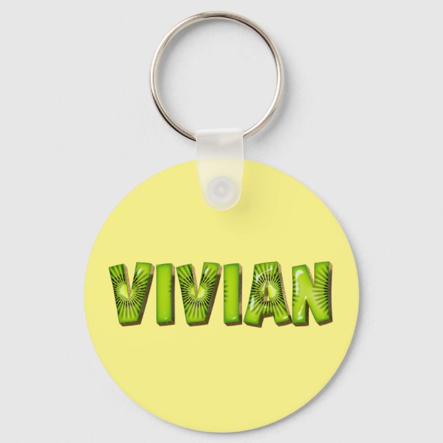 Vivian Name Kiwi Design Key Fans Ring (Front)