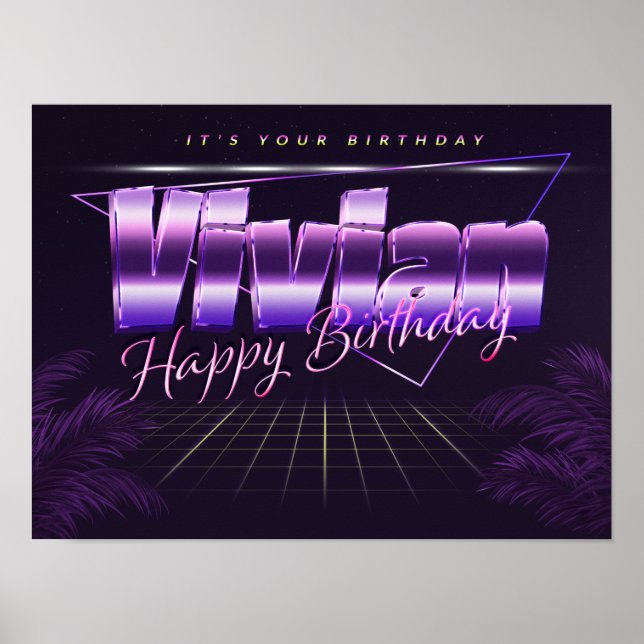 Vivian Name Vorname lila retro Poster Geburtstag (Front)