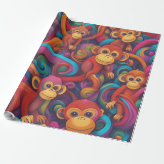 Vivid 3D Monkeys Wrapping Paper – Vibrant and Play