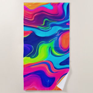 Vivid Abstract Colour Waves Art Beach Towel
