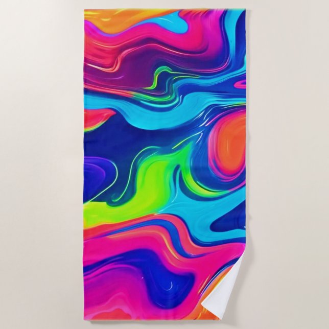 Vivid Abstract Colour Waves Art Beach Towel (Front)