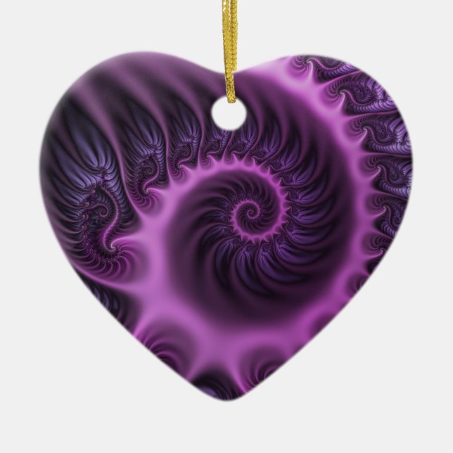 Vivid Abstract Cool Pink Purple Fractal Art Heart Ceramic Tree Decoration (Front)