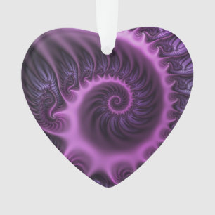 Vivid Abstract Cool Pink Purple Fractal Art Heart Ornament