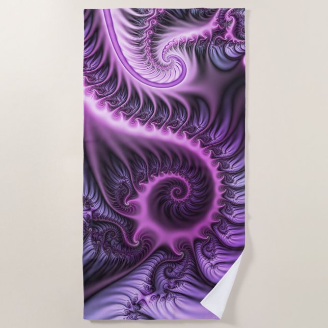 Vivid Abstract Cool Pink Purple Fractal Art Spiral Beach Towel (Front)