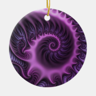 Vivid Abstract Cool Pink Purple Fractal Art Spiral Ceramic Tree Decoration