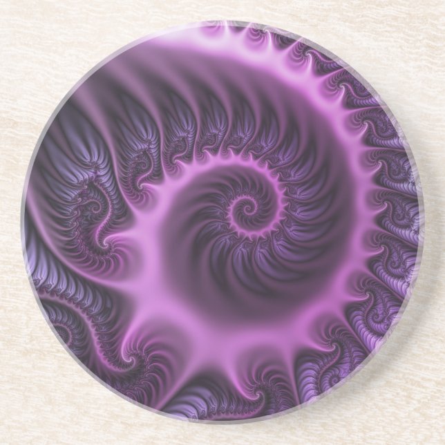 Vivid Abstract Cool Pink Purple Fractal Art Spiral Coaster (Front)