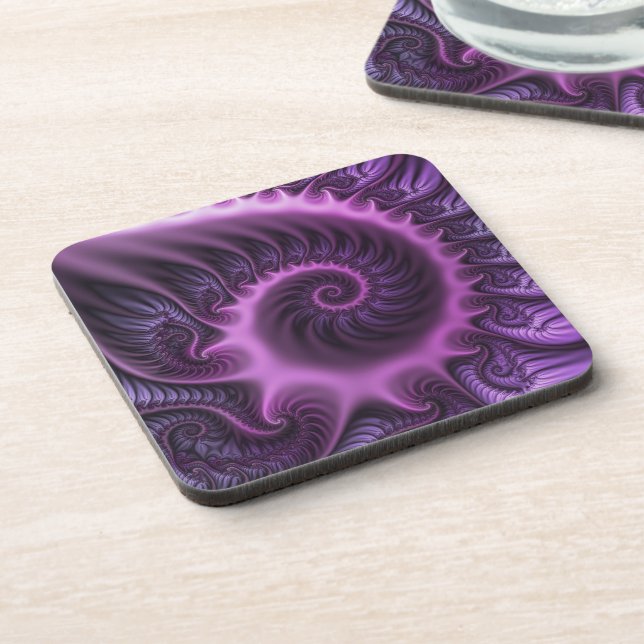 Vivid Abstract Cool Pink Purple Fractal Art Spiral Coaster (Left Side)