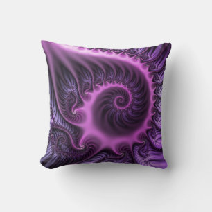 Vivid Abstract Cool Pink Purple Fractal Art Spiral Cushion