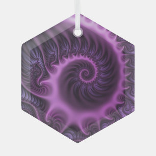 Vivid Abstract Cool Pink Purple Fractal Art Spiral Glass Tree Decoration