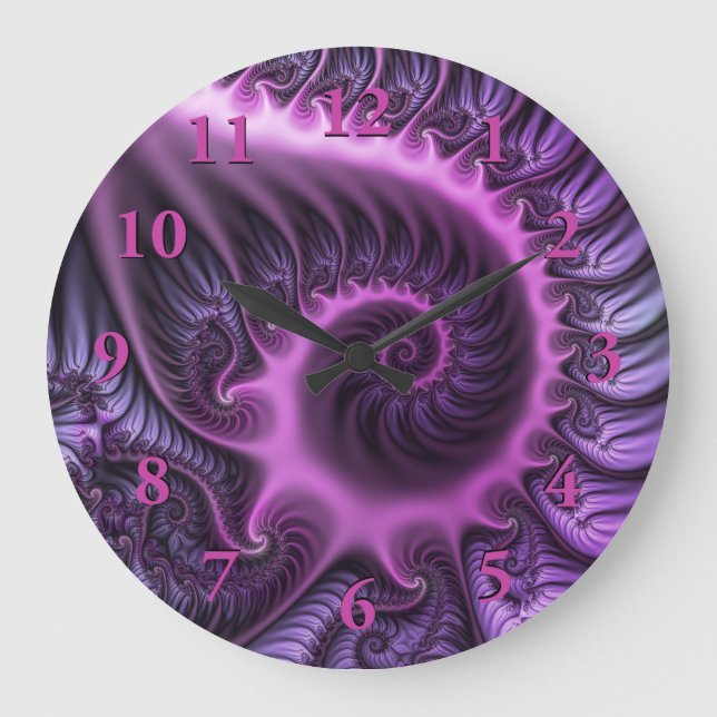 Vivid Abstract Cool Pink Purple Fractal Art Spiral Large Clock (Front)