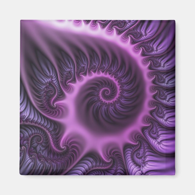 Vivid Abstract Cool Pink Purple Fractal Art Spiral Magnet (Front)