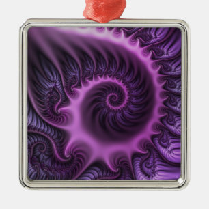Vivid Abstract Cool Pink Purple Fractal Art Spiral Metal Tree Decoration