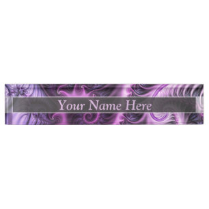 Vivid Abstract Cool Pink Purple Fractal Art Spiral Nameplate