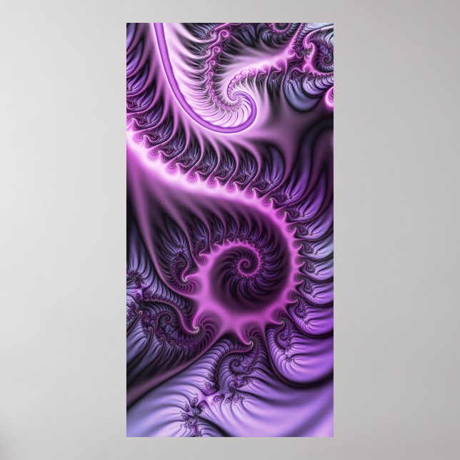 Vivid Abstract Cool Pink Purple Fractal Art Spiral Poster (Front)