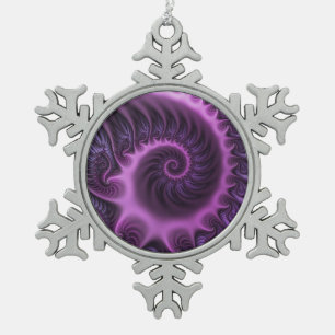 Vivid Abstract Cool Pink Purple Fractal Art Spiral Snowflake Pewter Christmas Ornament