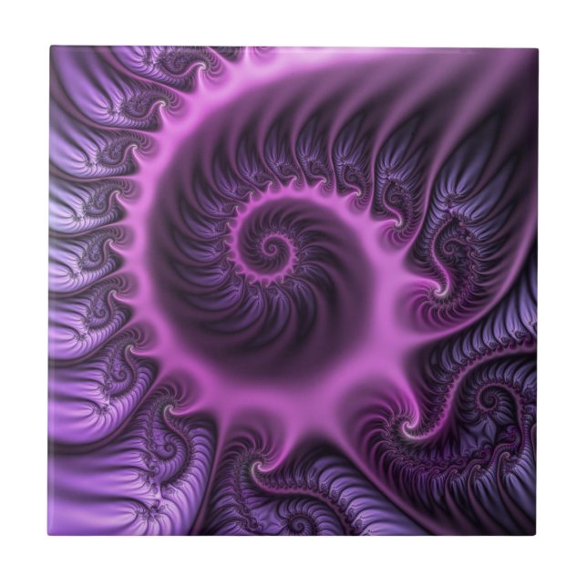 Vivid Abstract Cool Pink Purple Fractal Art Spiral Tile (Front)
