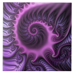 Vivid Abstract Cool Pink Purple Fractal Art Spiral Tile