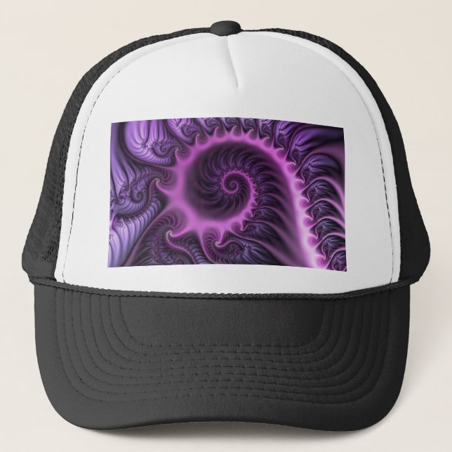 Vivid Abstract Cool Pink Purple Fractal Art Spiral Trucker Hat (Front)