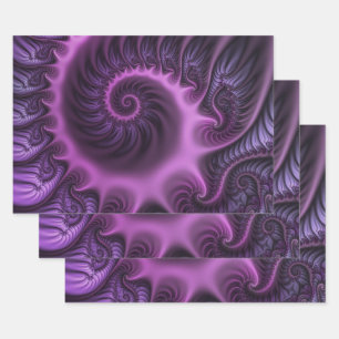 Vivid Abstract Cool Pink Purple Fractal Art Spiral Wrapping Paper Sheet