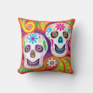 Vivid Abstract Floral Skulls Cushion