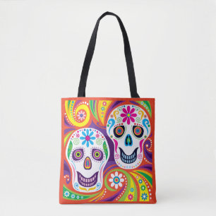 Vivid Abstract Floral Skulls Tote Bag