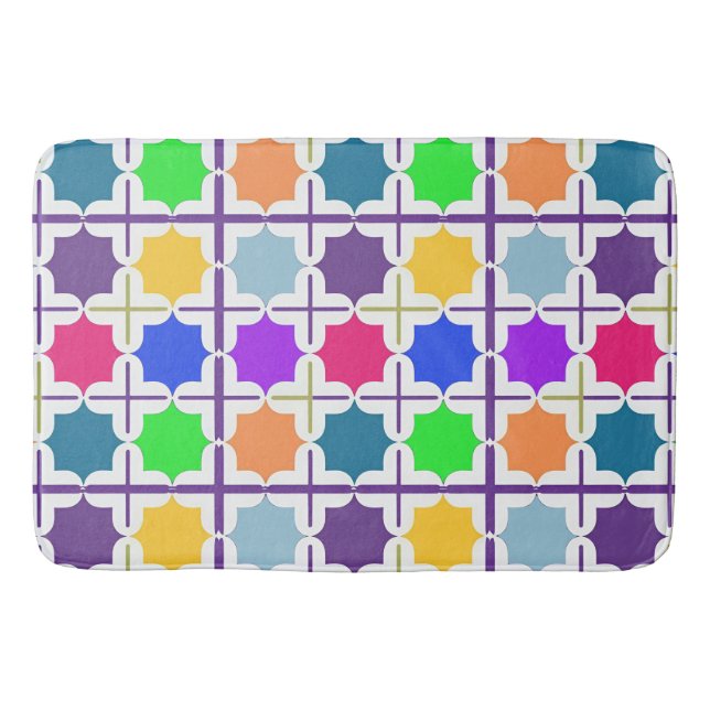 Vivid Abstract Geometric Pattern in Bold Colours Bath Mat (Front)