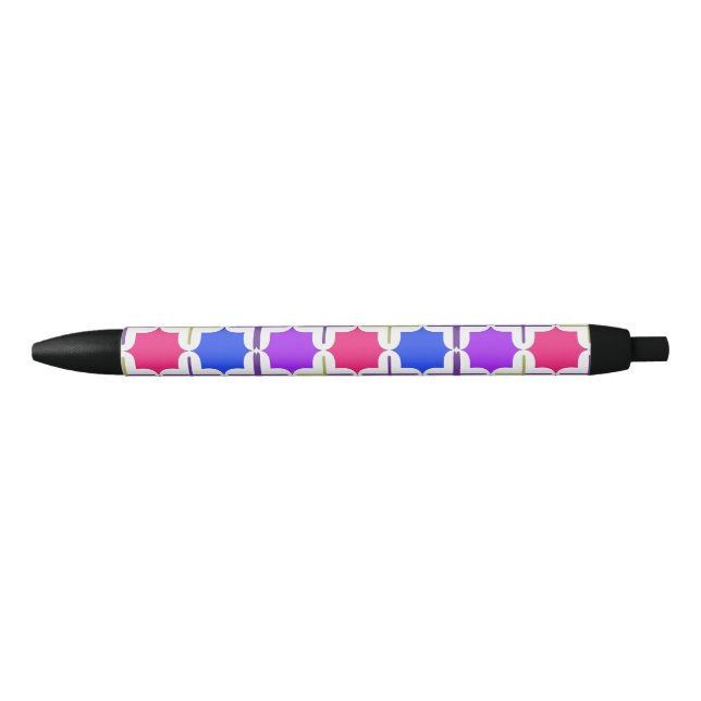 Vivid Abstract Geometric Pattern in Bold Colours Black Ink Pen (Front)