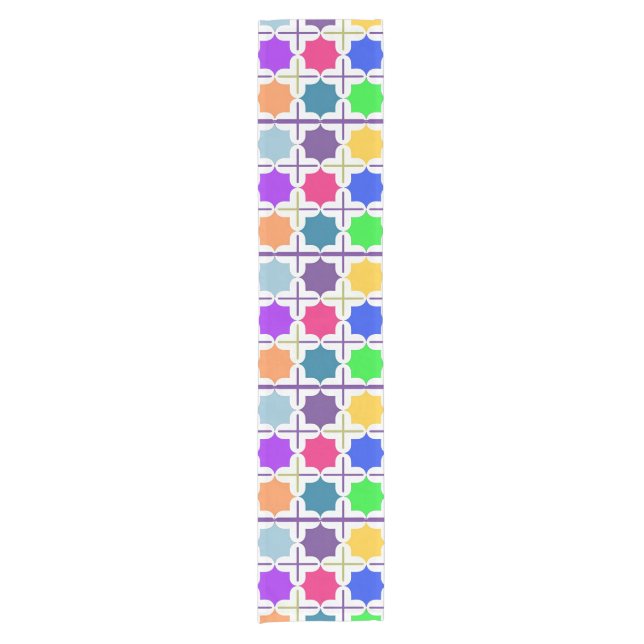 Vivid Abstract Geometric Pattern in Bold Colours Short Table Runner (Front)