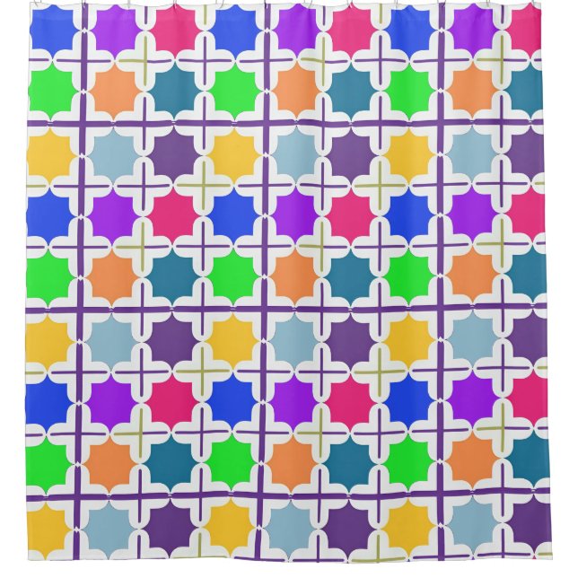 Vivid Abstract Geometric Pattern in Bold Colours Shower Curtain (Front)