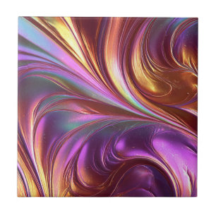 Vivid Abstract Swirl Purple Gold Modern Art Tile