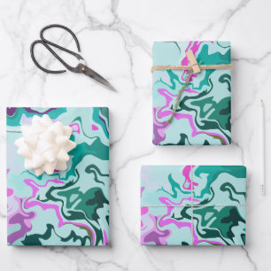 Vivid Abstract Swirl with Pink and Green Wrapping Paper Sheet